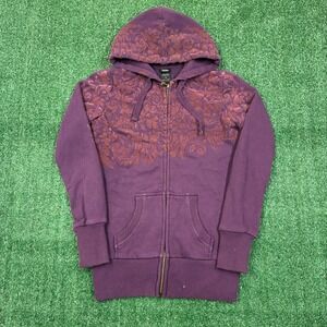 Y2K 2000's Vanity Hoodie Full Zip Purple Damask Velvet Flocked Sweatshirt